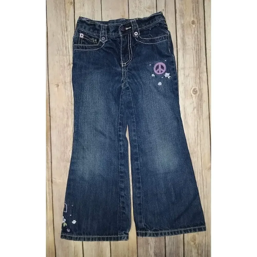 Gymboree Cowgirls At Heart Embroidered Peace Flare Jeans Size 5 Slim